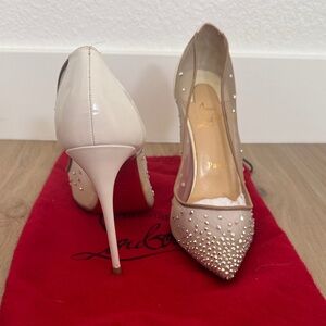 Christian Louboutin Nude/Red Studded Pointed-Toe Pumps - 39